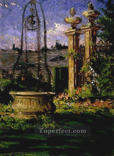 ヴィラ・パルミエリの庭園にて ジェームズ・キャロル・ベックウィズ油絵